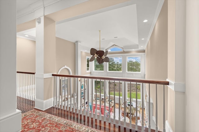 hallway featuring wood finished floors and recessed lighting