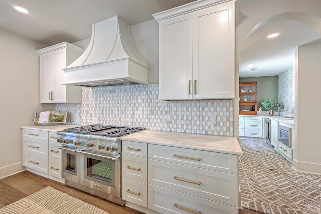 974 Cliffwood Dr, Mount Pleasant, SC 29464 - kitchen featuring custom exhaust hood, appliances with stainless steel finishes, baseboards, decorative backsplash, and recessed lighting
