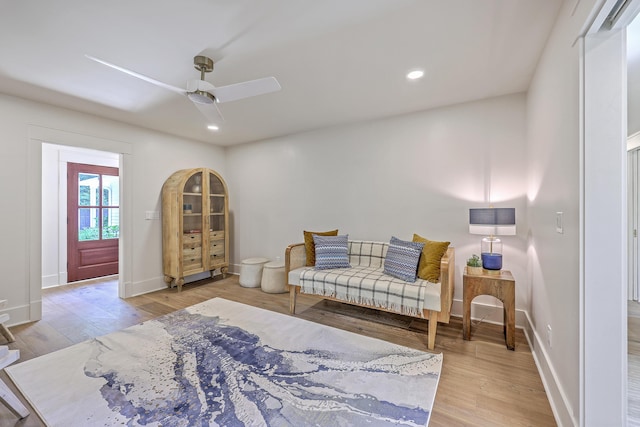 974 Cliffwood Dr, Mount Pleasant, SC 29464 - living area featuring light wood-style flooring, a ceiling fan, recessed lighting, and baseboards