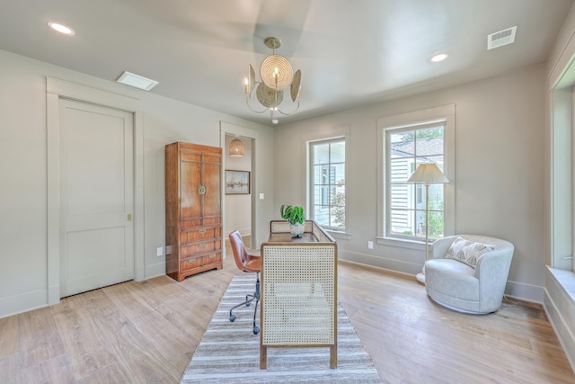 974 Cliffwood Dr, Mount Pleasant, SC 29464 - office space with a chandelier, baseboards, wood finished floors, and recessed lighting