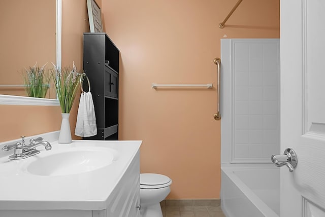 bathroom with shower / bath combination, vanity, toilet, and tile patterned floors