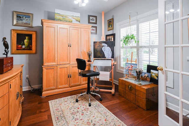 office with dark hardwood / wood-style floors and a wealth of natural light