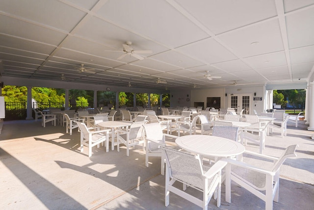 view of patio with ceiling fan and french doors