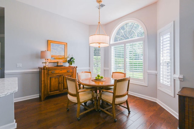 dining space with dark hardwood / wood-style floors