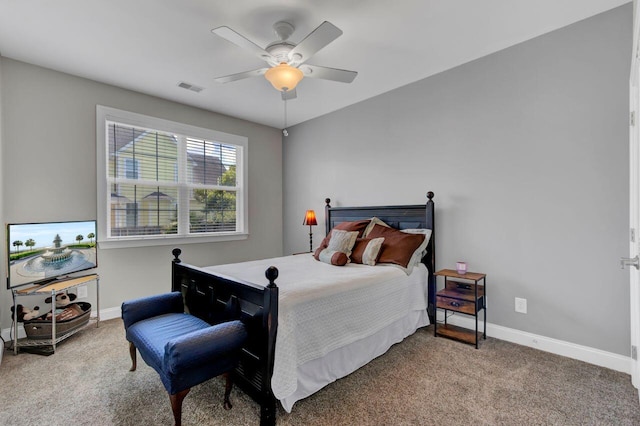 bedroom featuring carpet flooring and ceiling fan