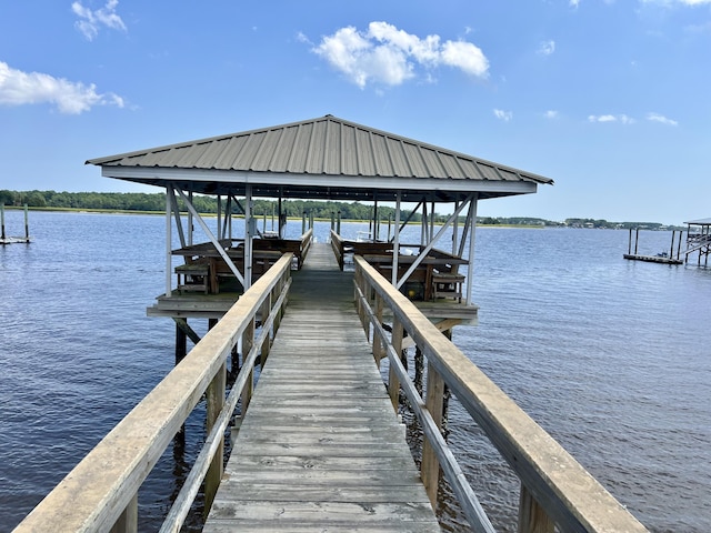 view of dock with a water view