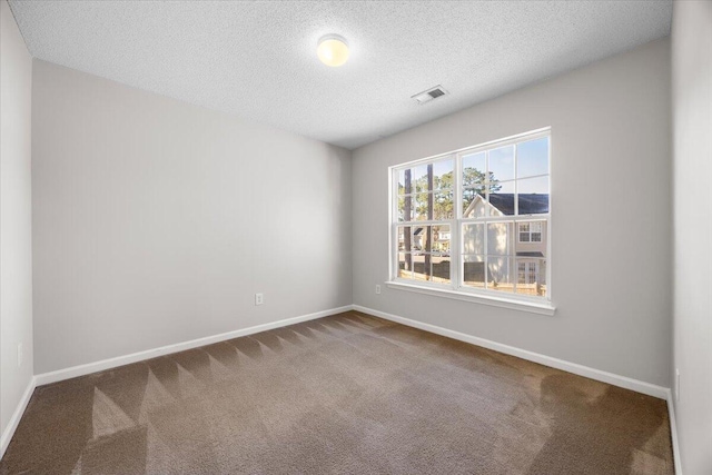 spare room featuring a textured ceiling and carpet floors