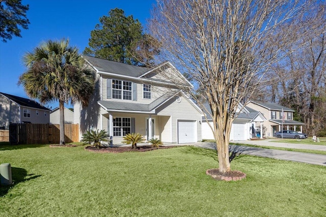 front facade with a front yard and a garage