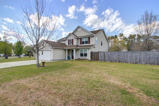 174 Education Blvd, Ladson, SC 29456 - view of front facade featuring a garage, fence, a front yard, and concrete driveway