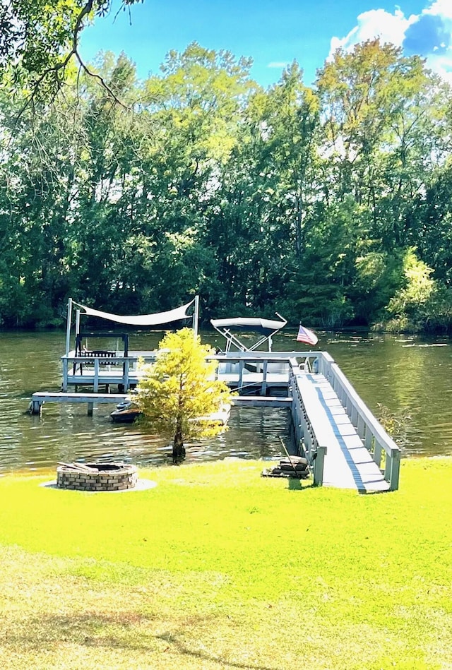 view of dock with a water view