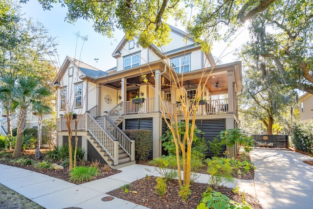 view of front of home with covered porch and ceiling fan