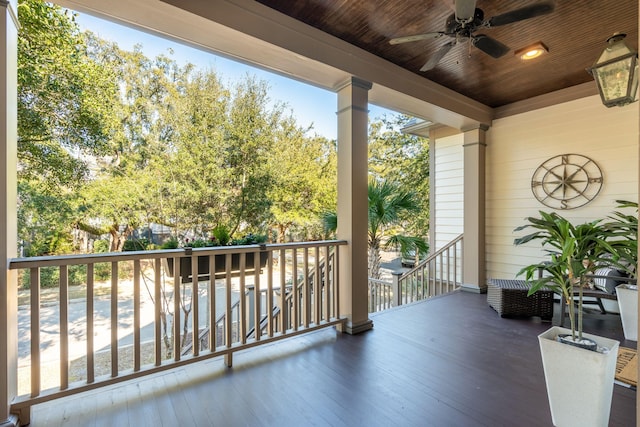 balcony with ceiling fan