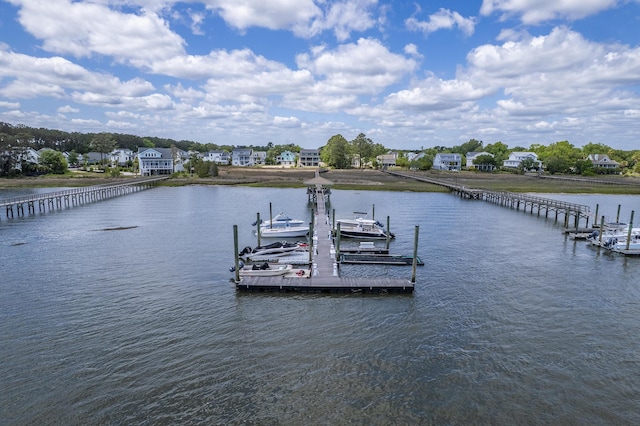 view of dock with a water view