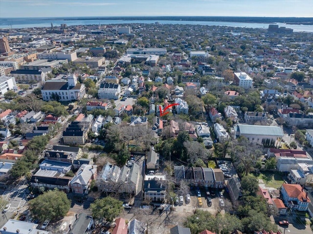 bird's eye view featuring a water view