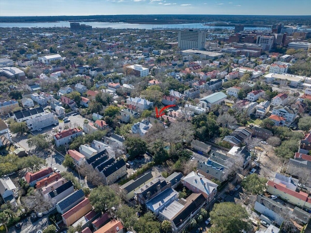 drone / aerial view featuring a water view