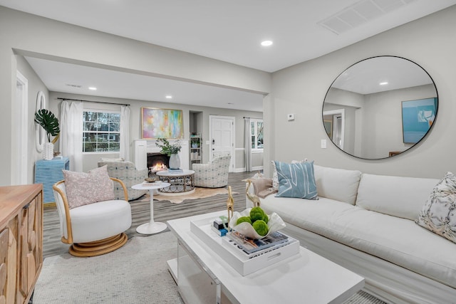 living room with light wood-type flooring