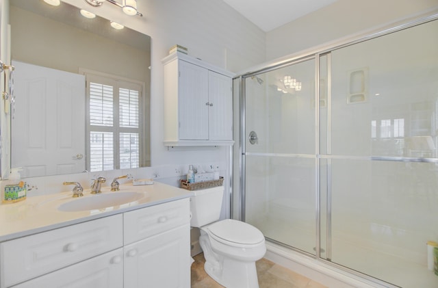 1647 Marsh Harbor Ln, Mount Pleasant, SC 29464 - bathroom with toilet, vanity, a shower with shower door, and tile patterned floors