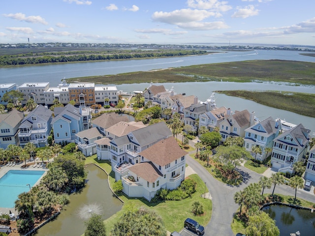 1647 Marsh Harbor Ln, Mount Pleasant, SC 29464 - aerial perspective of suburban area with a nearby body of water and a pool area