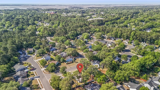 1366 W Point Dr, Mount Pleasant, SC 29466 - aerial view of property and surrounding area featuring a heavily wooded area and nearby suburban area