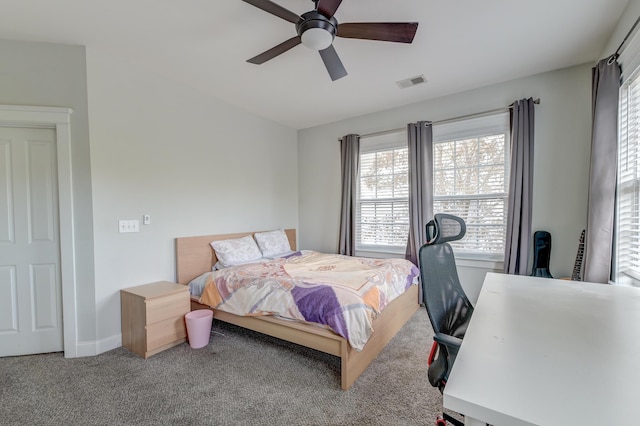 bedroom featuring carpet flooring and ceiling fan