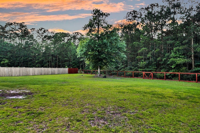 view of yard at dusk