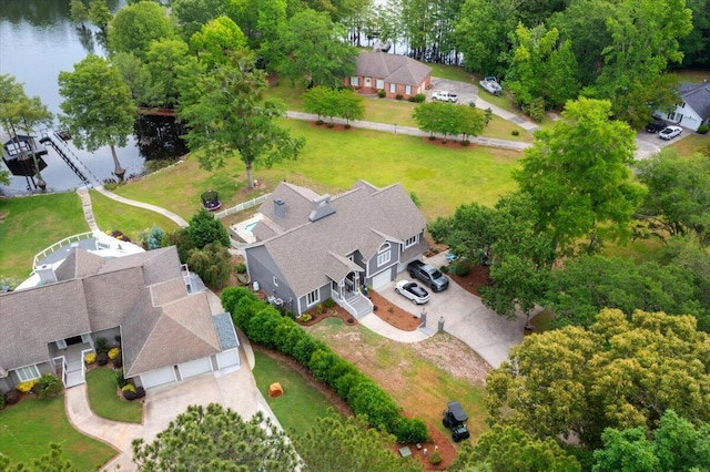 view from above of property with a large body of water