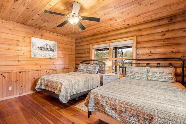 3550 Princess Pond Rd, Summerton, SC 29148 - bedroom featuring wood-type flooring, wood ceiling, and log walls