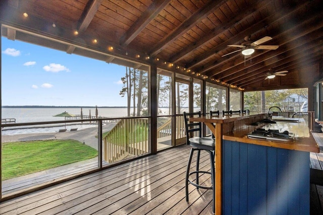 3550 Princess Pond Rd, Summerton, SC 29148 - wooden deck with a water view, ceiling fan, and a sink