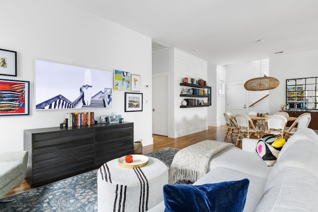 living room with wood-type flooring