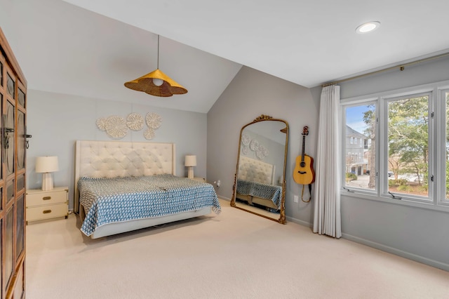 carpeted bedroom with baseboards and recessed lighting