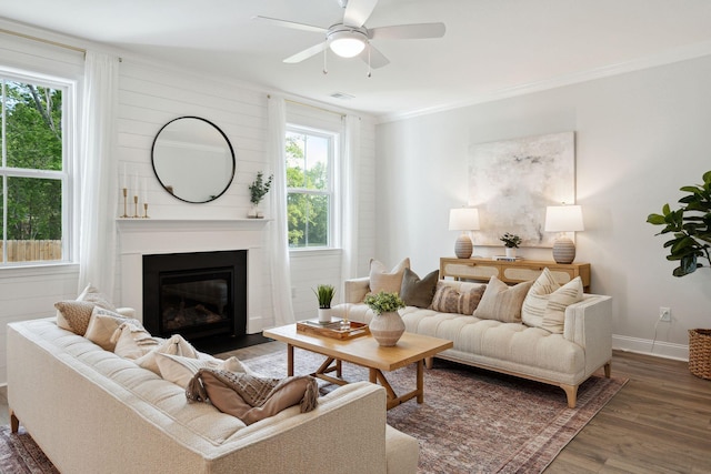 770 Opal Wing St, Moncks Corner, SC 29461 - living room with wood finished floors, plenty of natural light, baseboards, a fireplace, and crown molding