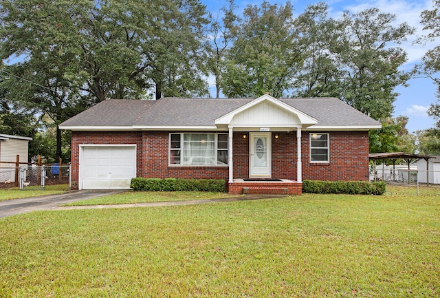 view of front of house featuring a garage and a front yard