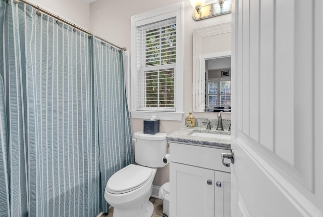 1033 Tuckers Rd, Pawleys Island, SC 29585 - bathroom with vanity, a shower with shower curtain, and toilet