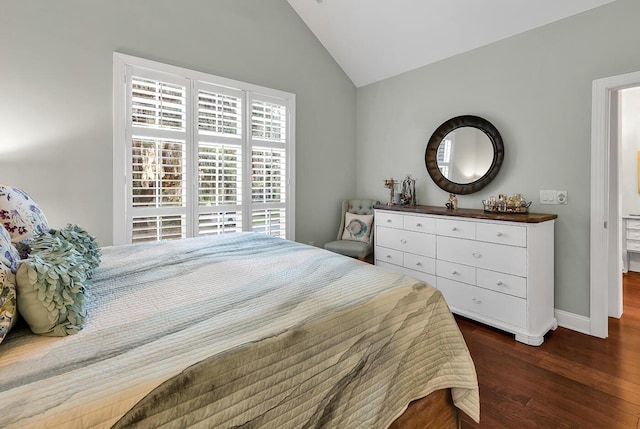 1033 Tuckers Rd, Pawleys Island, SC 29585 - bedroom featuring dark wood-style flooring, baseboards, and vaulted ceiling