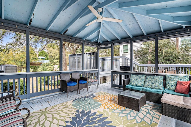 504 W Ashley Ave, Folly Beach, SC 29439 - sunroom featuring ceiling fan and an outdoor hangout area