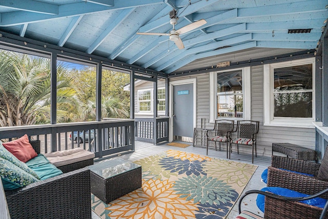 504 W Ashley Ave, Folly Beach, SC 29439 - sunroom featuring ceiling fan and outdoor lounge area