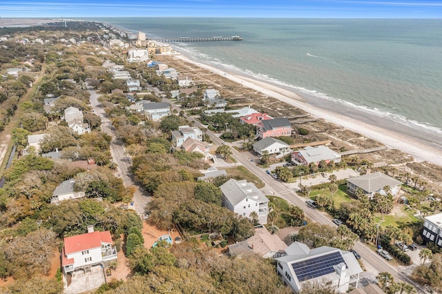 504 W Ashley Ave, Folly Beach, SC 29439 - aerial view of property and surrounding area featuring expansive coastline and nearby suburban area
