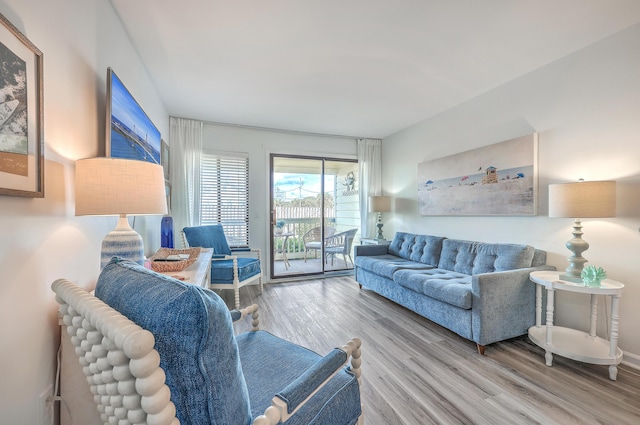 living room with hardwood / wood-style flooring