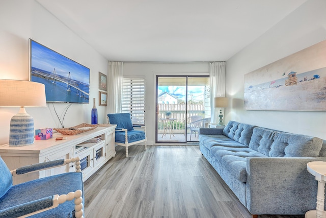 living room with light hardwood / wood-style floors