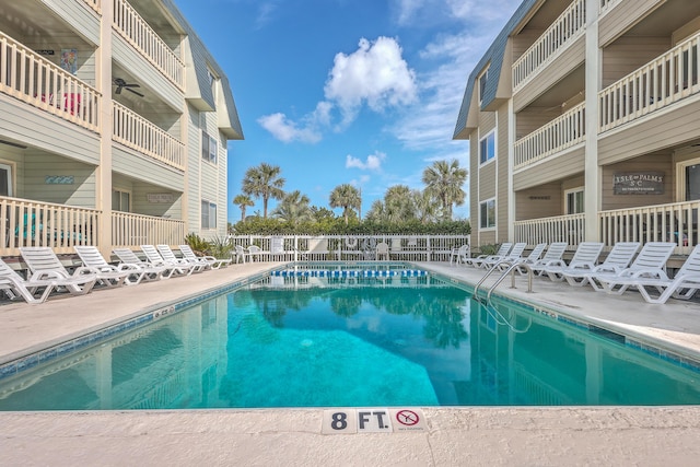 view of pool featuring a patio