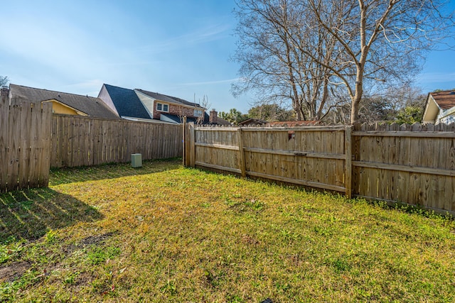 view of yard with a fenced backyard