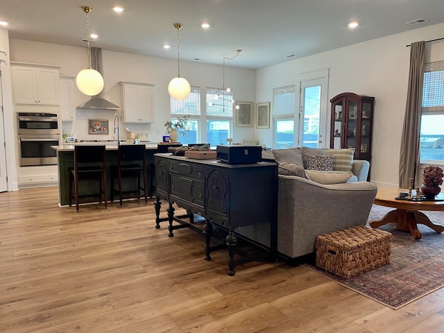 living room with light hardwood / wood-style flooring and plenty of natural light