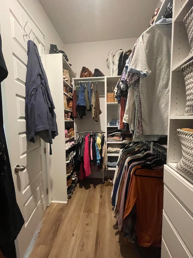 walk in closet with light wood-type flooring