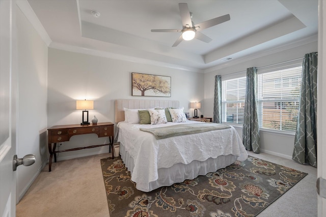 143 Daniels Creek Cir, Goose Creek, SC 29445 - carpeted bedroom featuring a tray ceiling, baseboards, and ceiling fan