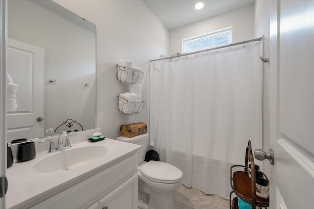 143 Daniels Creek Cir, Goose Creek, SC 29445 - bathroom with toilet, vanity, tile patterned floors, recessed lighting, and shower / tub combo