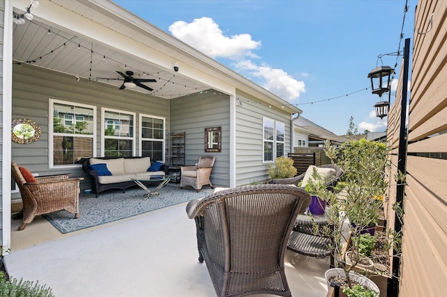 143 Daniels Creek Cir, Goose Creek, SC 29445 - view of patio featuring an outdoor living space and ceiling fan