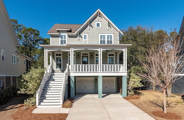 view of front of house with a garage and a porch