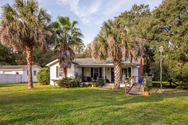 view of front of house featuring a porch and a front lawn