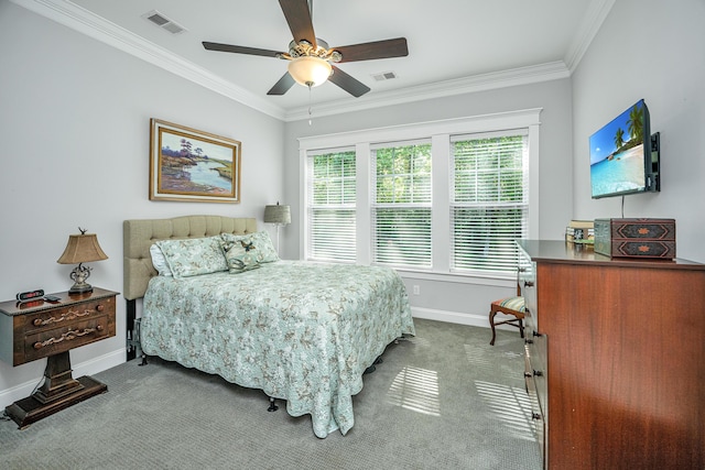 3769 Maidstone Dr, Mount Pleasant, SC 29466 - bedroom with baseboards, ornamental molding, dark carpet, and a ceiling fan