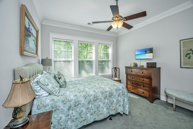 3769 Maidstone Dr, Mount Pleasant, SC 29466 - bedroom with carpet flooring, ornamental molding, ceiling fan, and baseboards
